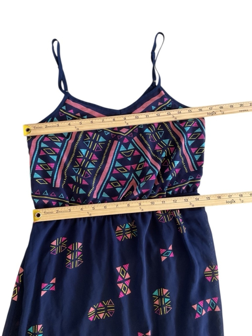 Xhilaration Boho Midi Dress Geometric Print Strappy Navy Size M - Picture 5 of 8